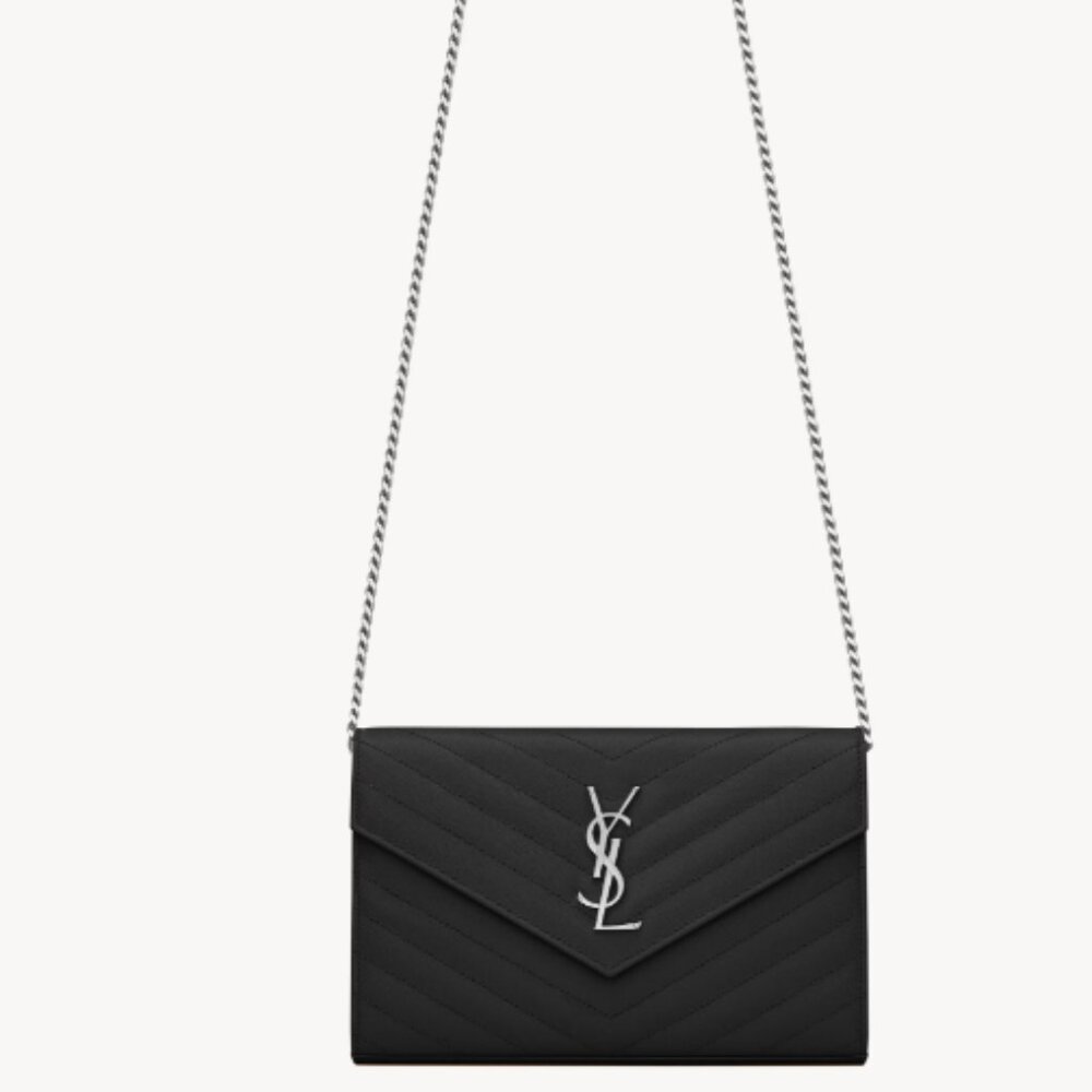 YSL CLASSIC CASSANDRE CHAIN WALLET IN GRAIN DE POUDRE LEATHER